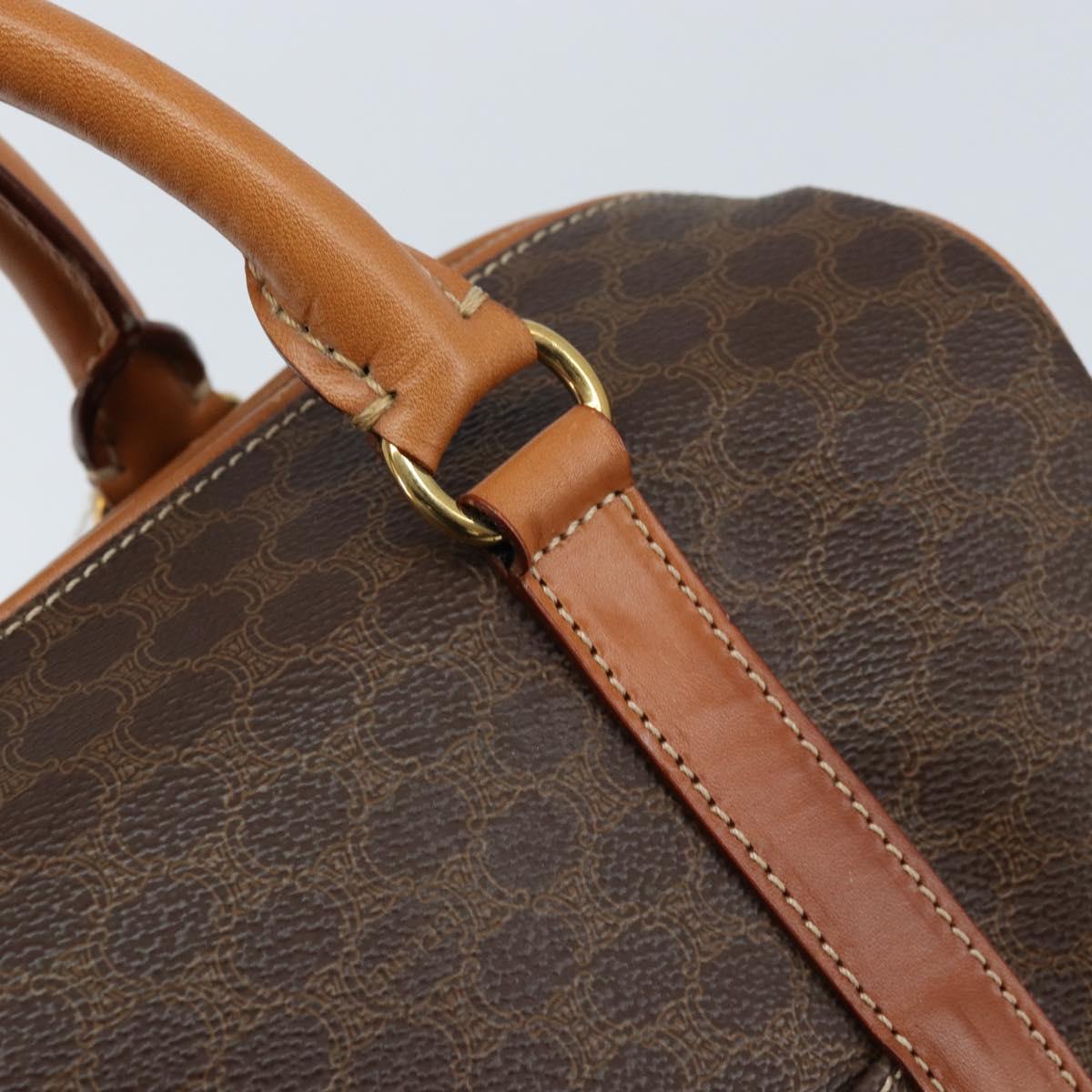 CELINE Macadam Canvas Boston Bag PVC Leather Brown Gold Auth ki6547