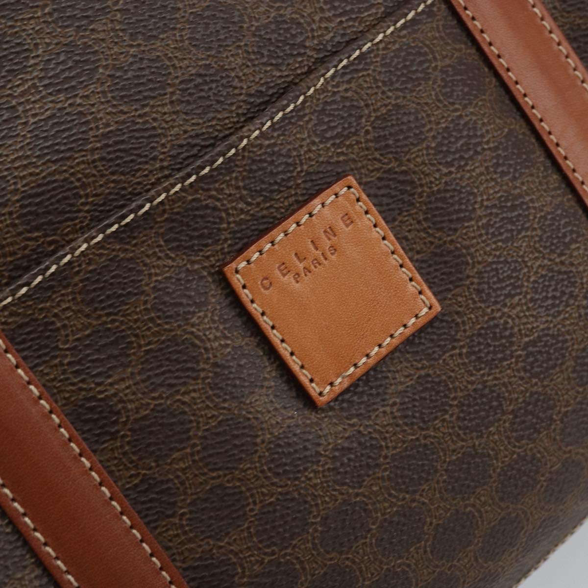CELINE Macadam Canvas Boston Bag PVC Leather Brown Gold Auth ki6547