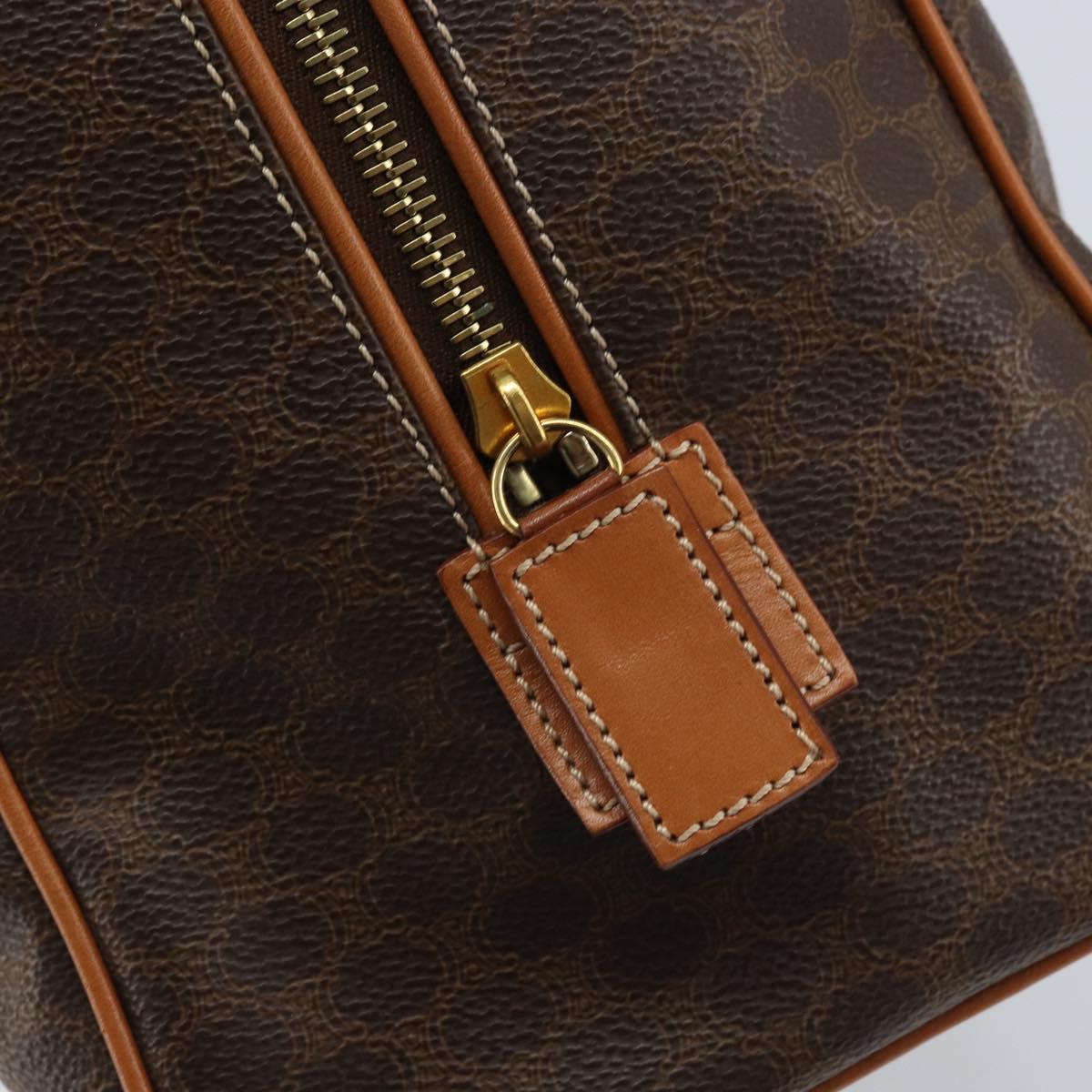 CELINE Macadam Canvas Boston Bag PVC Leather Brown Gold Auth ki6547