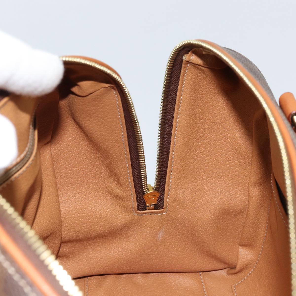 CELINE Macadam Canvas Boston Bag PVC Leather Brown Gold Auth ki6547