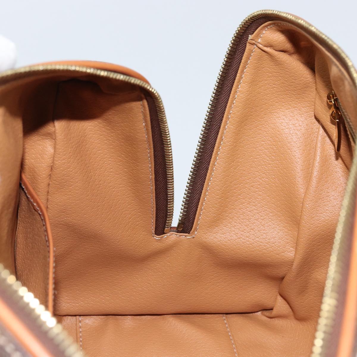 CELINE Macadam Canvas Boston Bag PVC Leather Brown Gold Auth ki6547