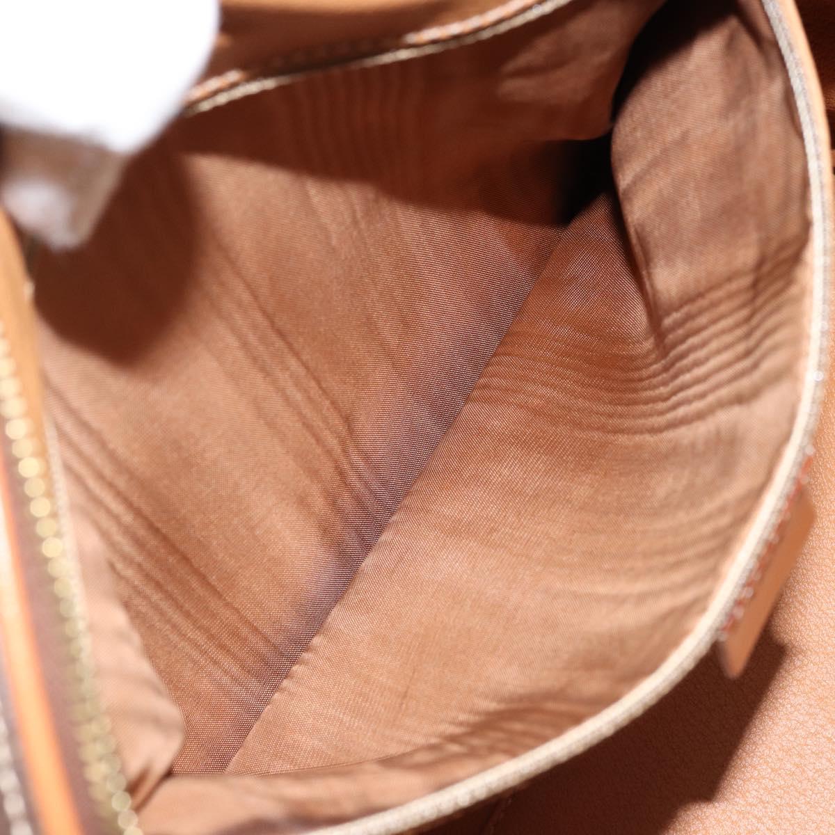 CELINE Macadam Canvas Boston Bag PVC Leather Brown Gold Auth ki6547