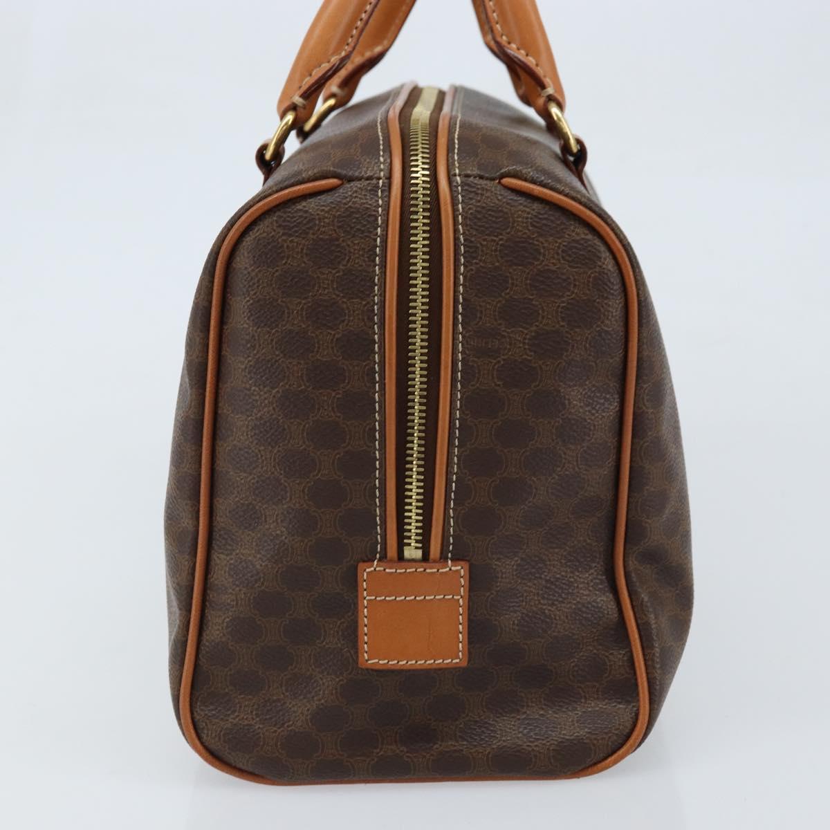 CELINE Macadam Canvas Boston Bag PVC Leather Brown Gold Auth ki6547