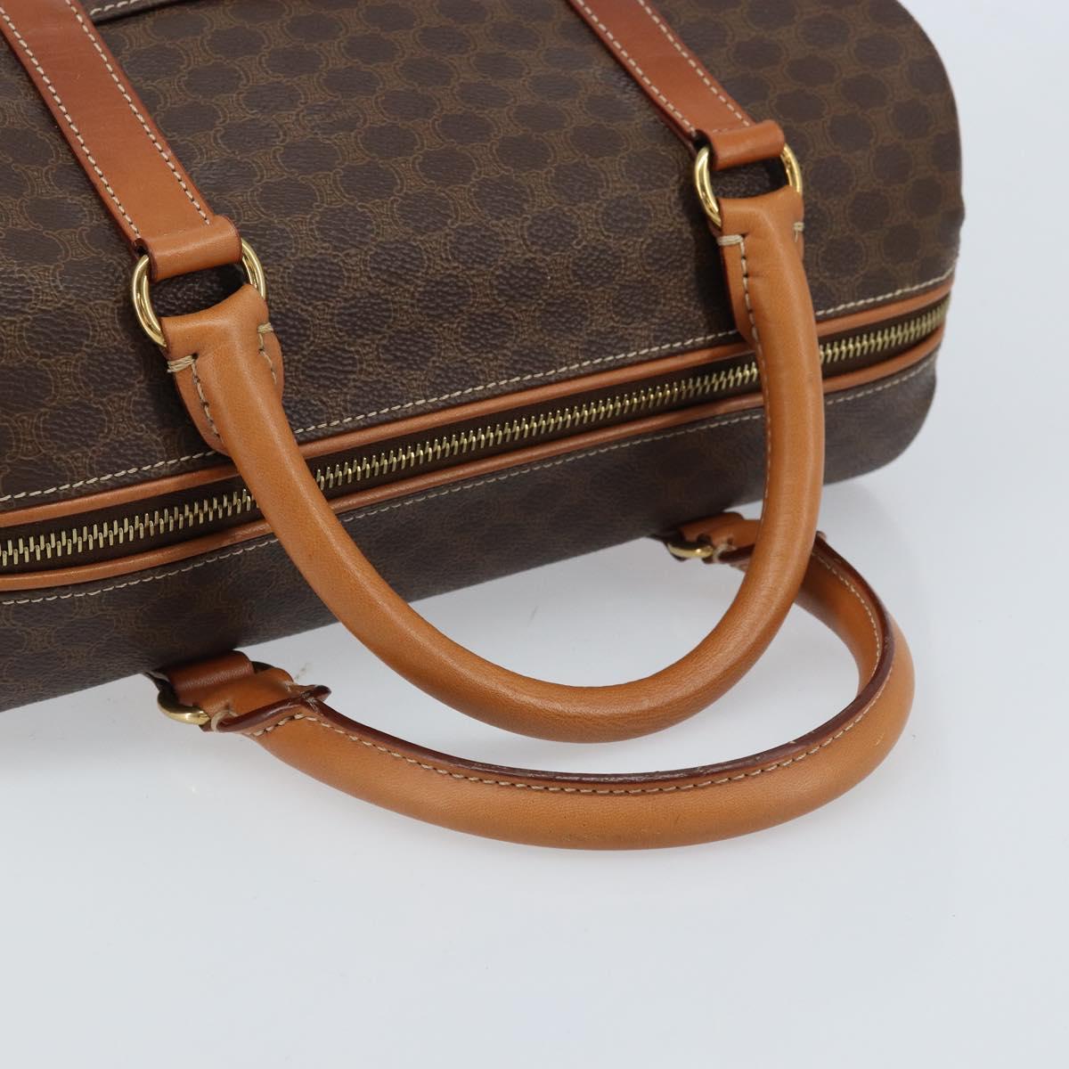 CELINE Macadam Canvas Boston Bag PVC Leather Brown Gold Auth ki6547
