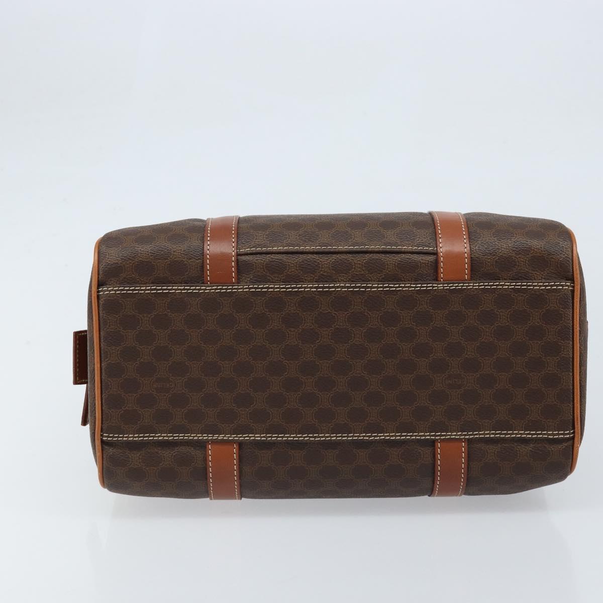 CELINE Macadam Canvas Boston Bag PVC Leather Brown Gold Auth ki6547