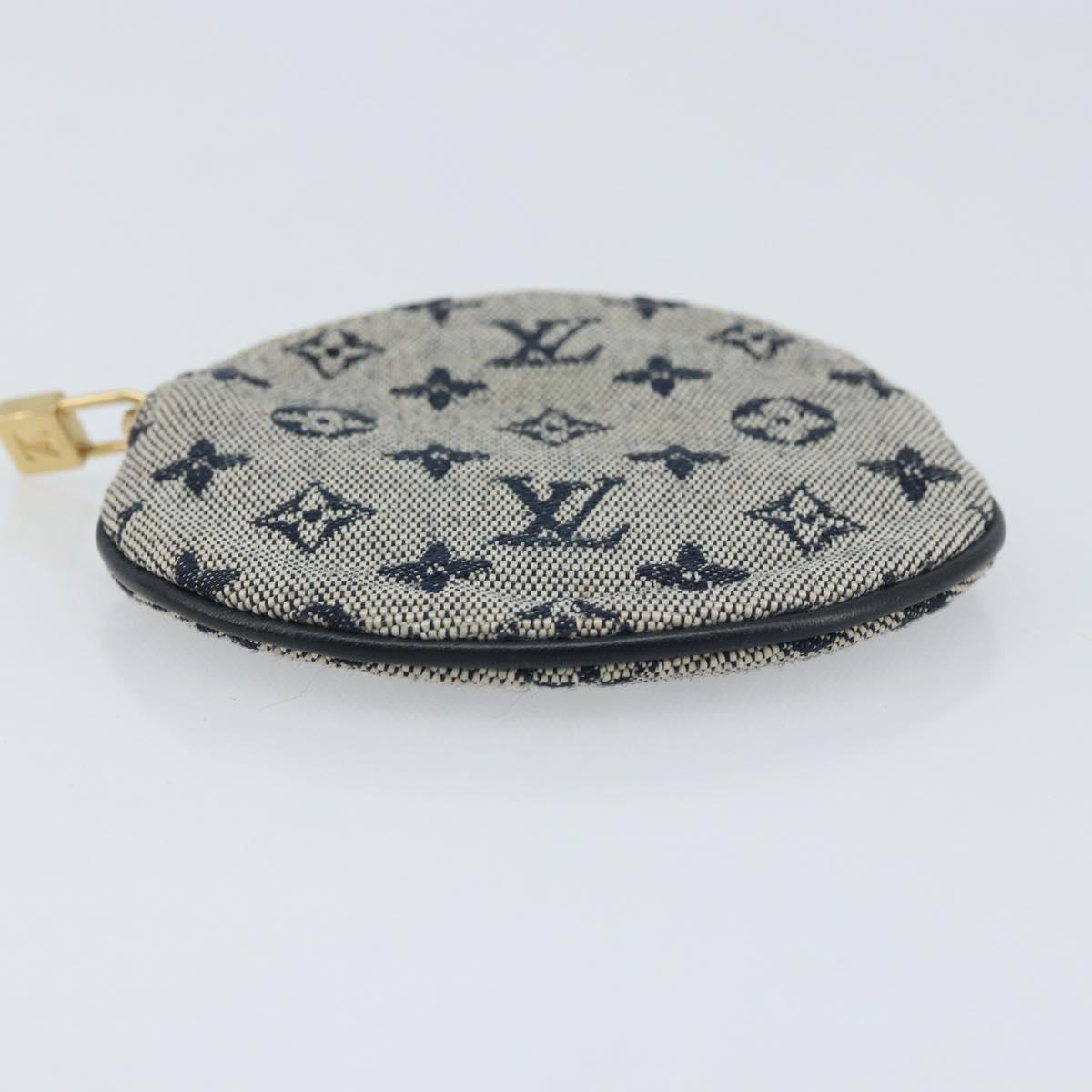 LOUIS VUITTON Mini Porte Monnaie Round Coin Purse Blue M92460 LV Auth ki6549