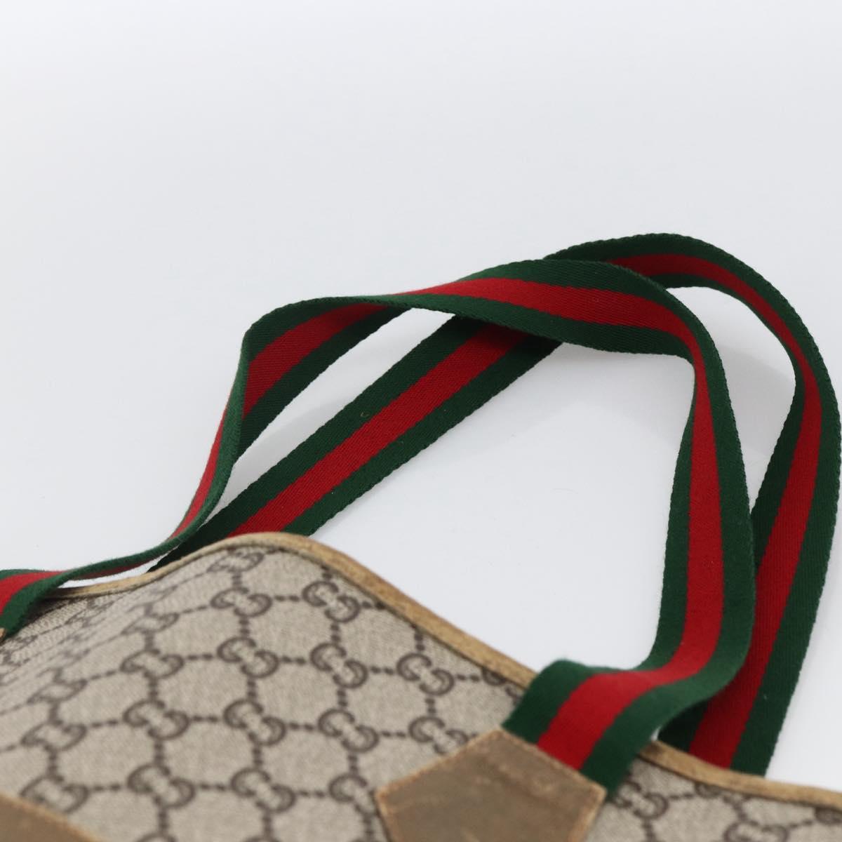 GUCCI GG Plus Supreme Web Sherry Line Tote Bag PVC Beige Gold Auth ki6556