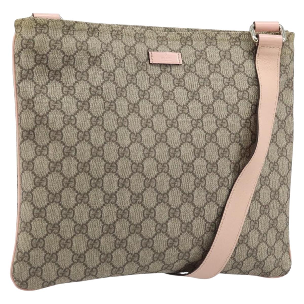 GUCCI GG Supreme Shoulder Bag PVC Beige Silver 201446 Auth ki6557