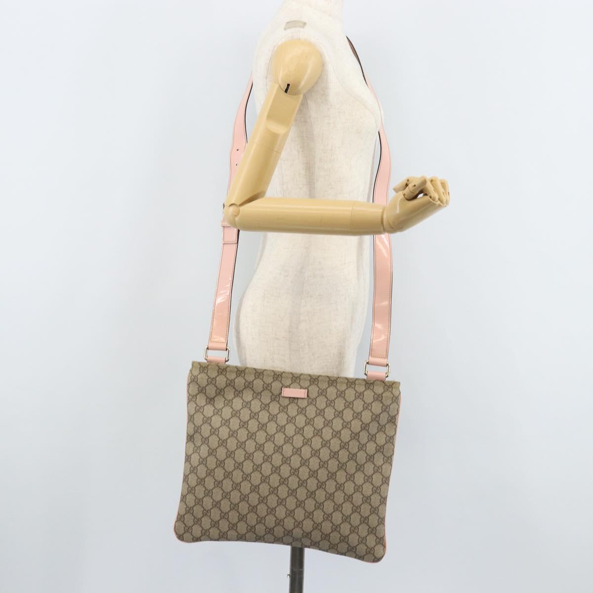 GUCCI GG Supreme Shoulder Bag PVC Beige Silver 201446 Auth ki6557