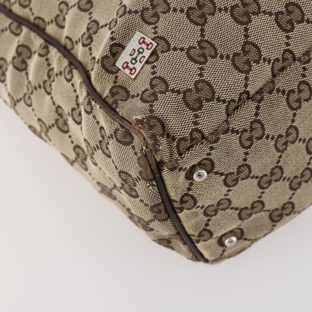 GUCCI GG Canvas Web Sherry Line Tote Bag Beige Silver 145758 Auth ki6564