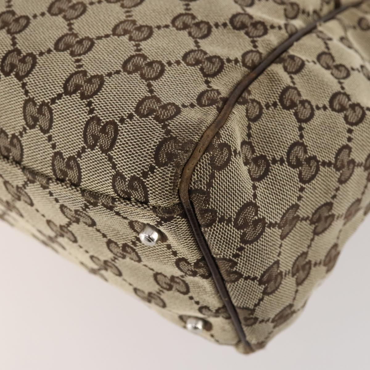 GUCCI GG Canvas Web Sherry Line Tote Bag Beige Silver 145758 Auth ki6564