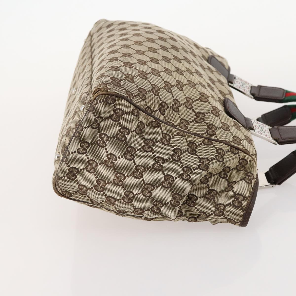 GUCCI GG Canvas Web Sherry Line Tote Bag Beige Silver 145758 Auth ki6564