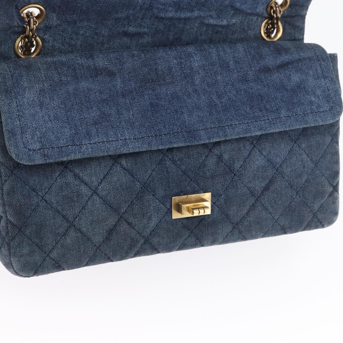 CHANEL Double Flap Chain Matelasse Shoulder Bag Denim Blue Gold CC Auth ki6569SAM