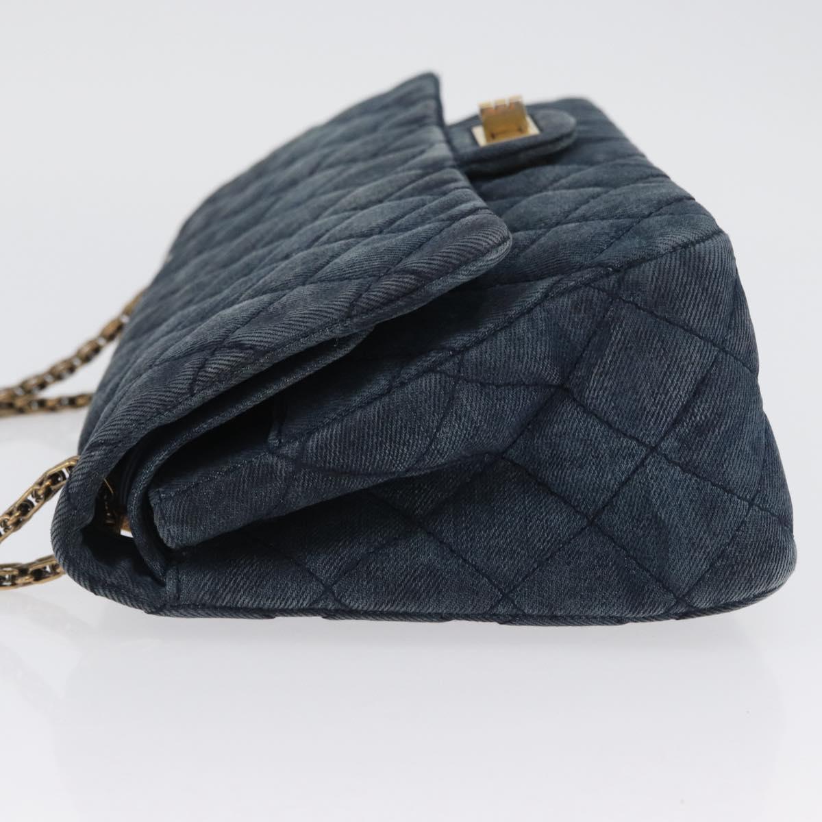 CHANEL Double Flap Chain Matelasse Shoulder Bag Denim Blue Gold CC Auth ki6569SAM
