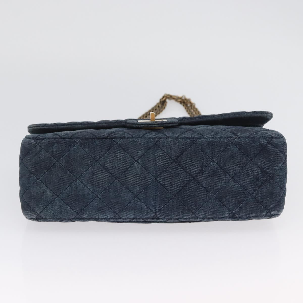 CHANEL Double Flap Chain Matelasse Shoulder Bag Denim Blue Gold CC Auth ki6569SAM