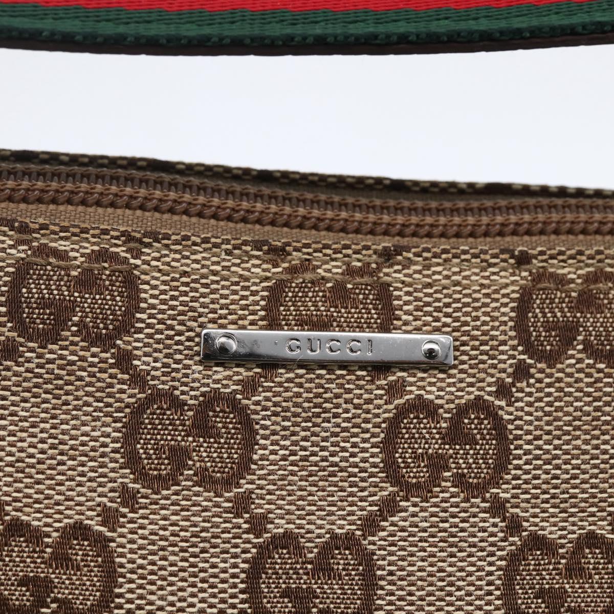 GUCCI GG Canvas Web Sherry Line Accessory Pouch Beige Silver 141809 Auth ki6570