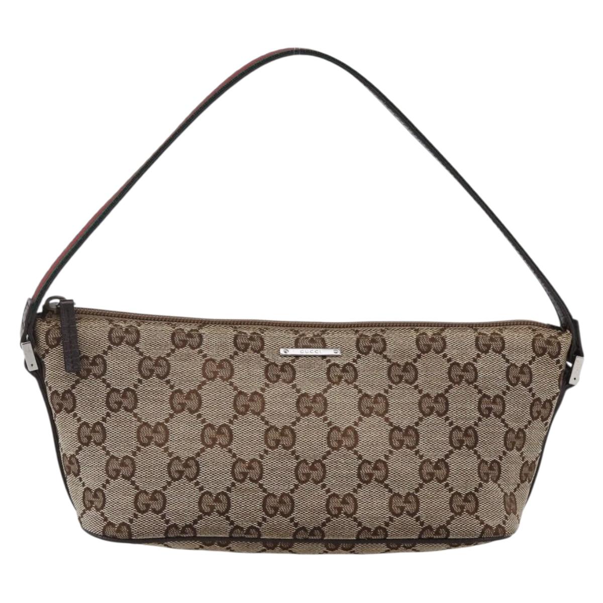GUCCI GG Canvas Web Sherry Line Accessory Pouch Beige Silver 141809 Auth ki6570