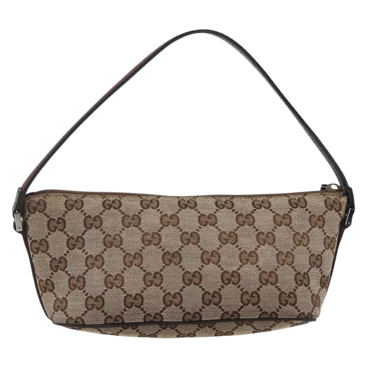 GUCCI GG Canvas Web Sherry Line Accessory Pouch Beige Silver 141809 Auth ki6570