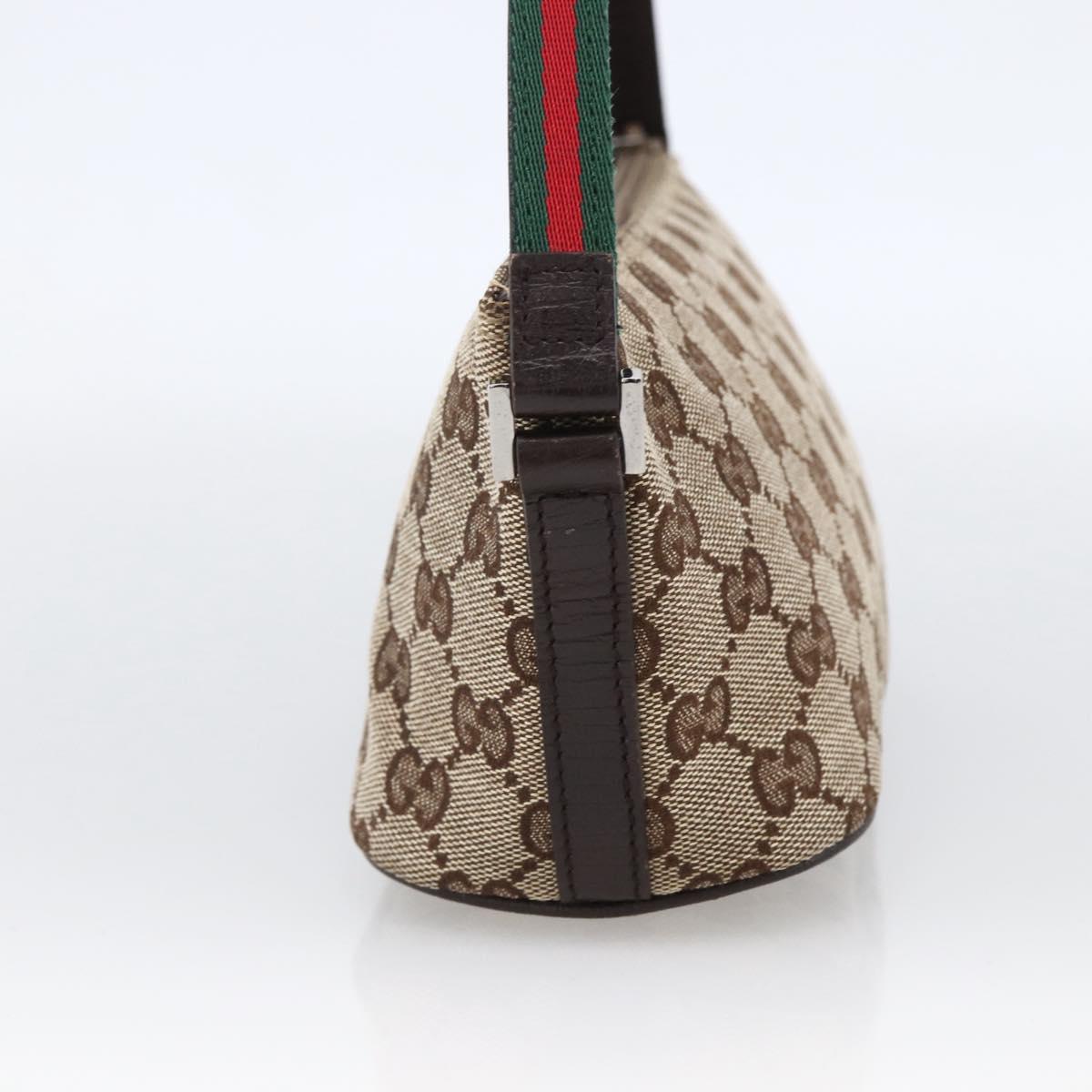 GUCCI GG Canvas Web Sherry Line Accessory Pouch Beige Silver 141809 Auth ki6570