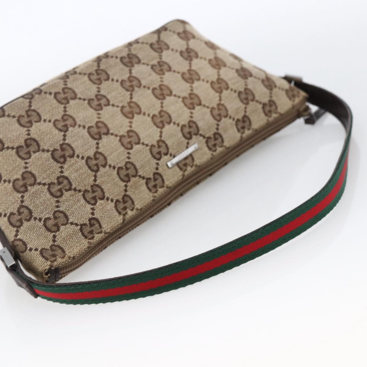 GUCCI GG Canvas Web Sherry Line Accessory Pouch Beige Silver 141809 Auth ki6570