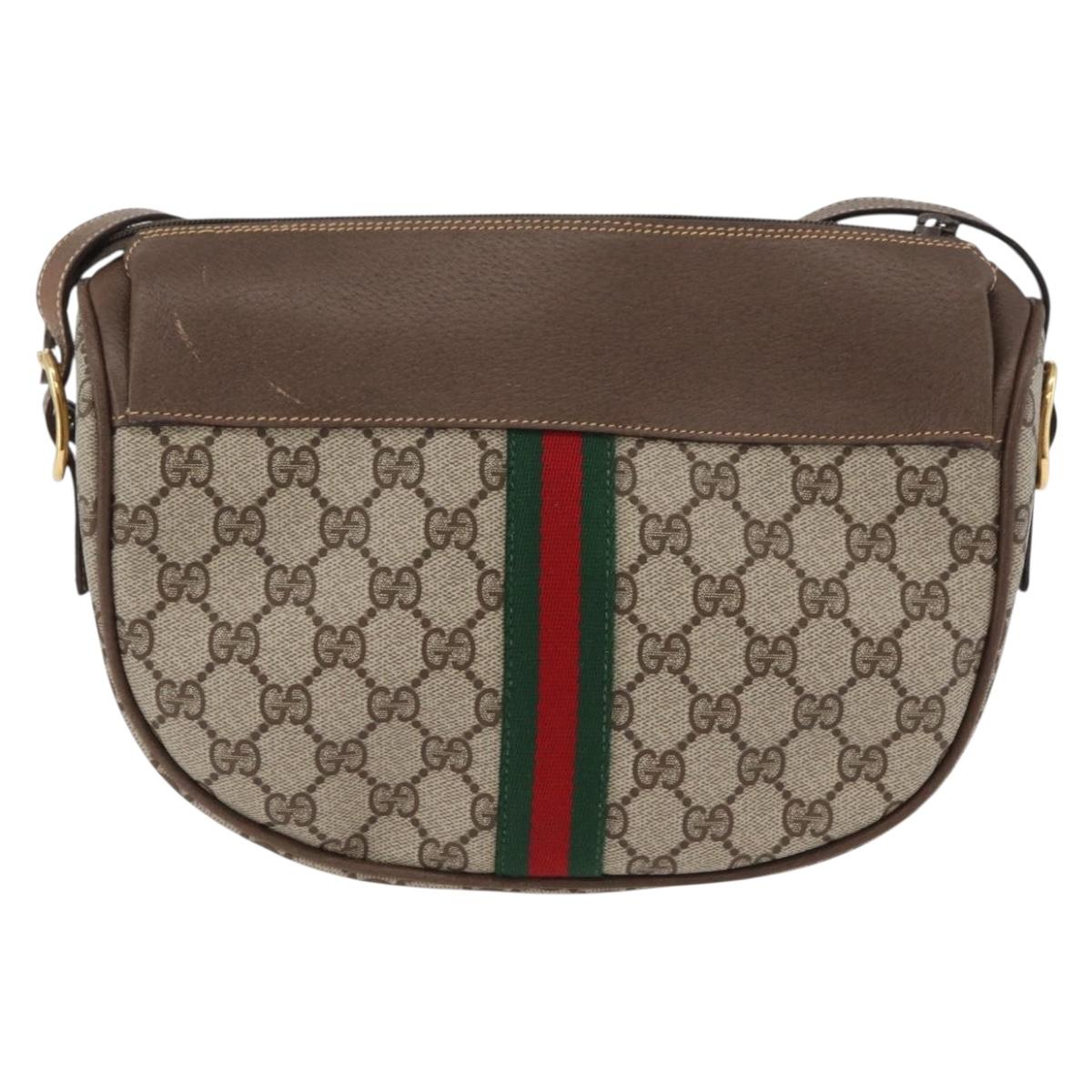 GUCCI GG Supreme Web Sherry Line Bag PVC Beige Gold 001 084 4001 Auth ki6580
