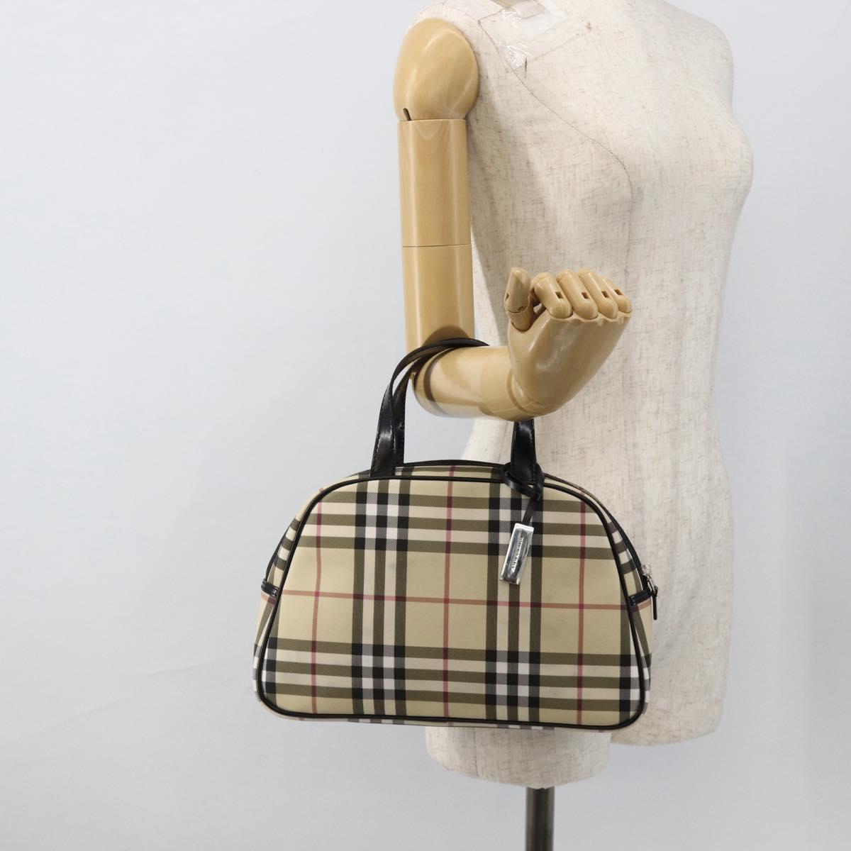 BURBERRY Nova Check Hand Bag PVC Beige Silver Auth ki6583A