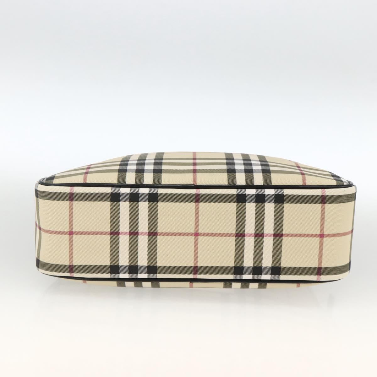 BURBERRY Nova Check Hand Bag PVC Beige Silver Auth ki6583A
