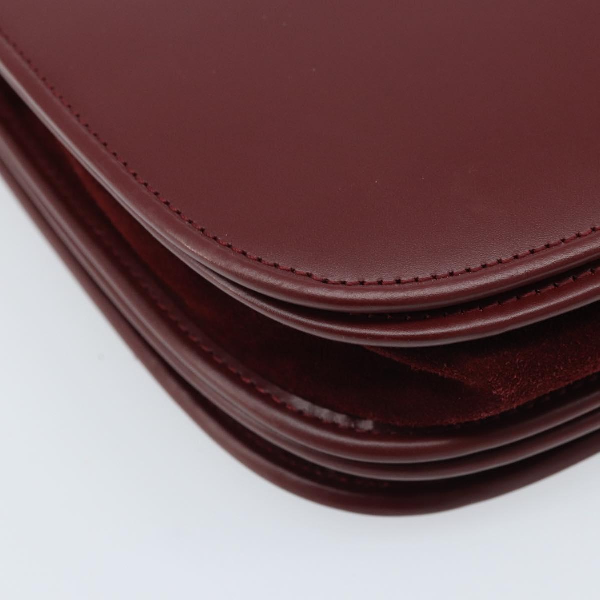 CARTIER Shoulder Bag Leather Bordeaux Gold Auth ki6589
