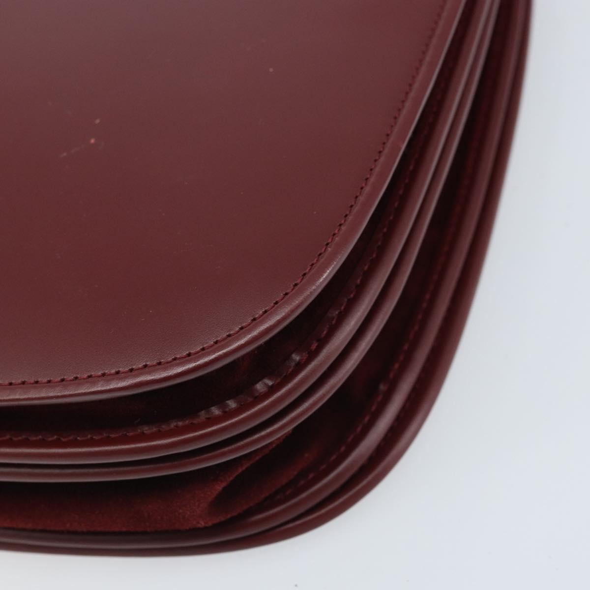 CARTIER Shoulder Bag Leather Bordeaux Gold Auth ki6589