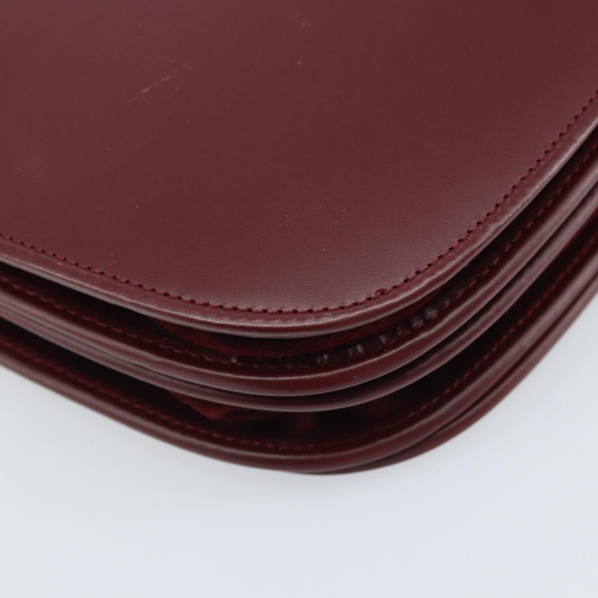 CARTIER Shoulder Bag Leather Bordeaux Gold Auth ki6589