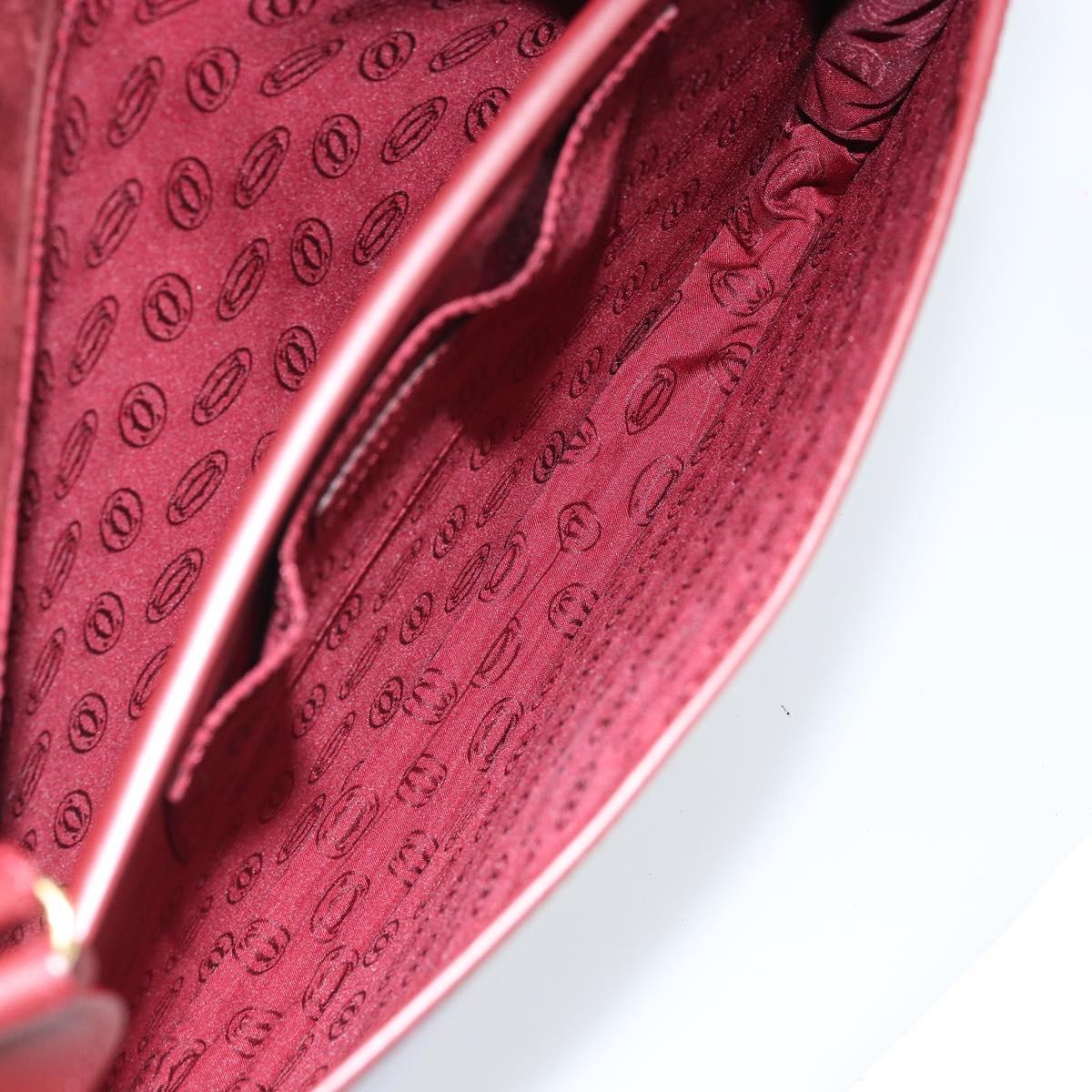 CARTIER Shoulder Bag Leather Bordeaux Gold Auth ki6589