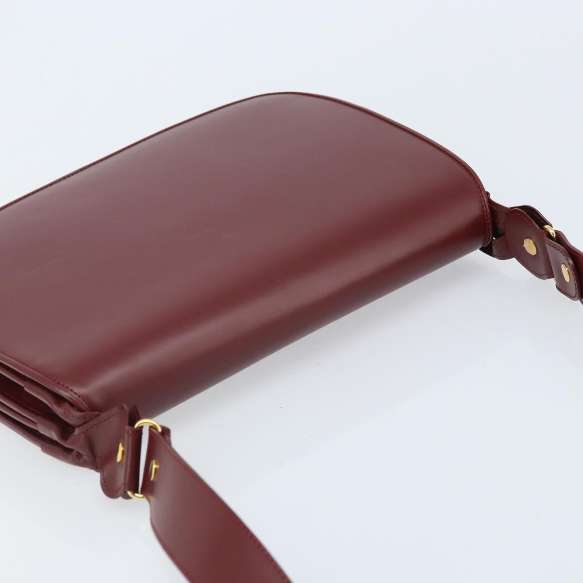 CARTIER Shoulder Bag Leather Bordeaux Gold Auth ki6589