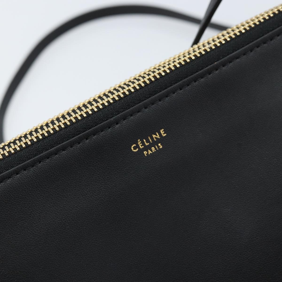 CELINE Shoulder Bag Leather Black Gold Auth ki6590V