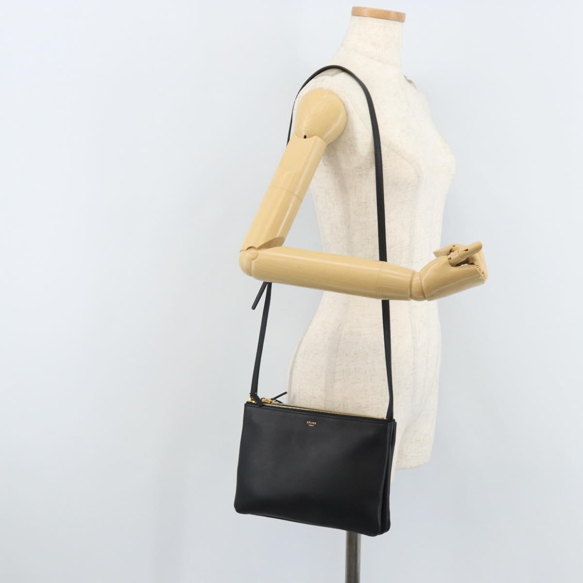 CELINE Shoulder Bag Leather Black Gold Auth ki6590V