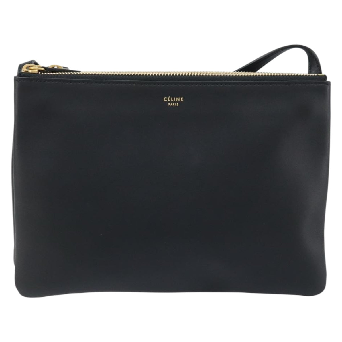 CELINE Shoulder Bag Leather Black Gold Auth ki6590V