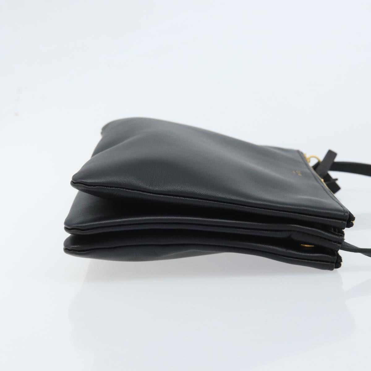 CELINE Shoulder Bag Leather Black Gold Auth ki6590V