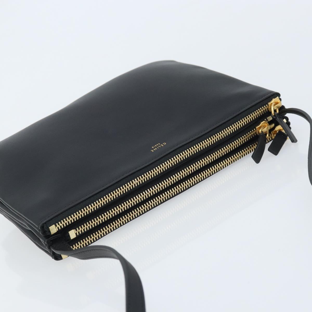 CELINE Shoulder Bag Leather Black Gold Auth ki6590V