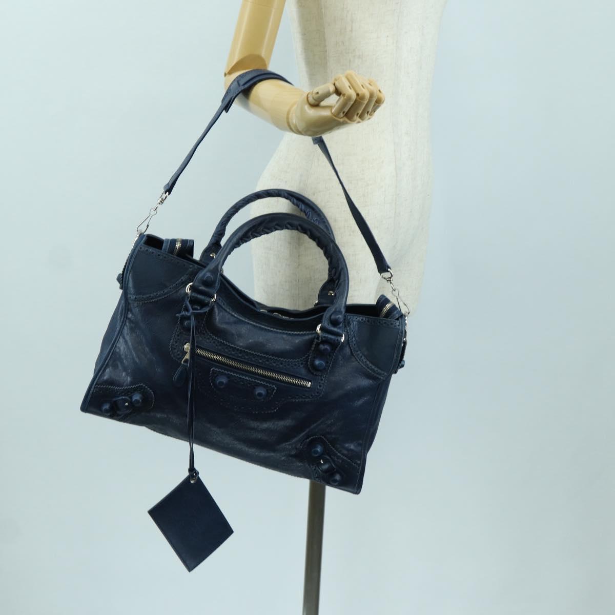 BALENCIAGA Giant City Hand Bag Leather 2way Blue Silver 258044 Auth ki6596SAM