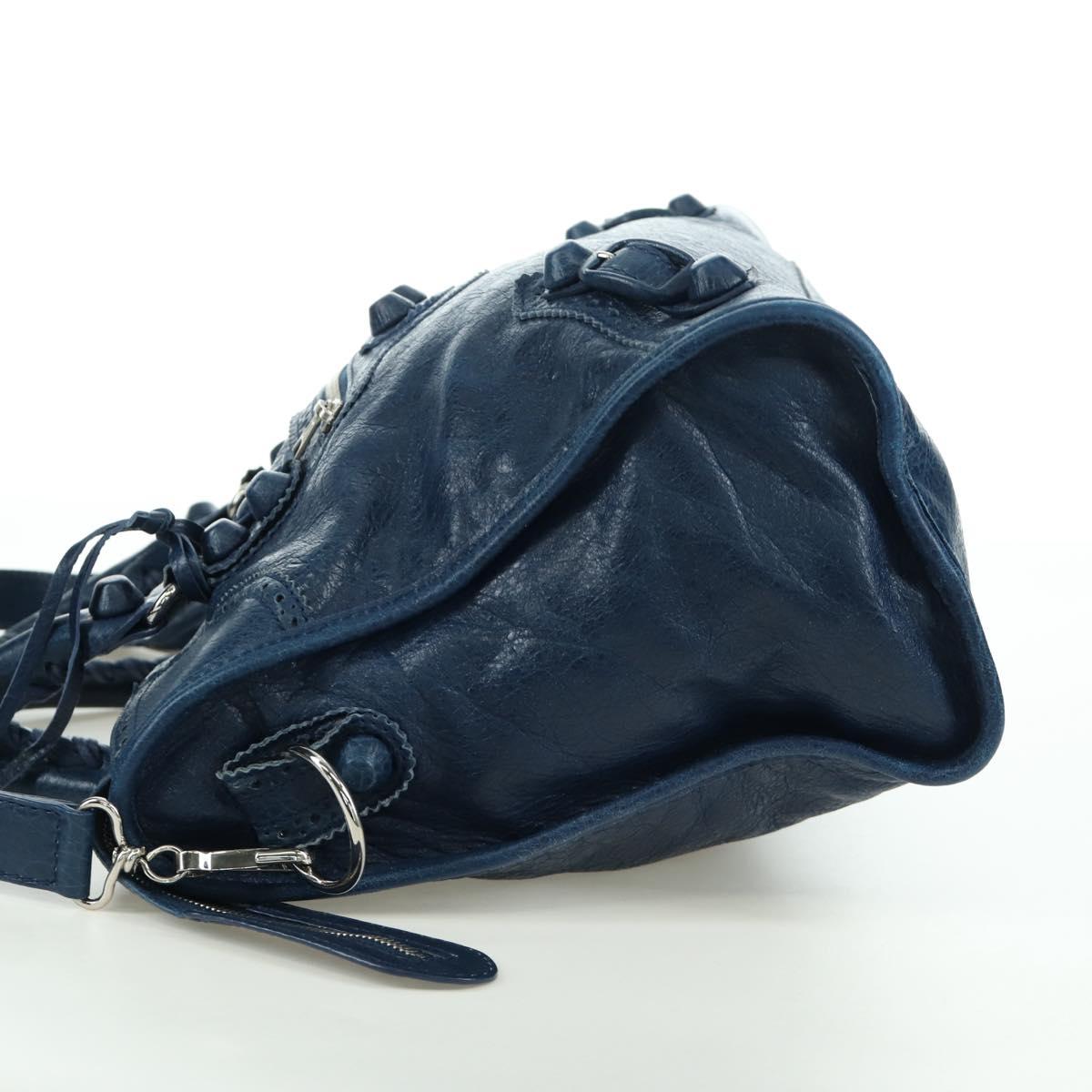 BALENCIAGA Giant City Hand Bag Leather 2way Blue Silver 258044 Auth ki6596SAM