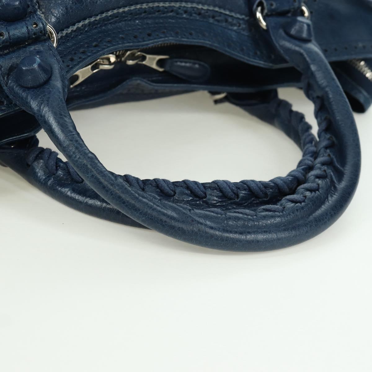 BALENCIAGA Giant City Hand Bag Leather 2way Blue Silver 258044 Auth ki6596SAM