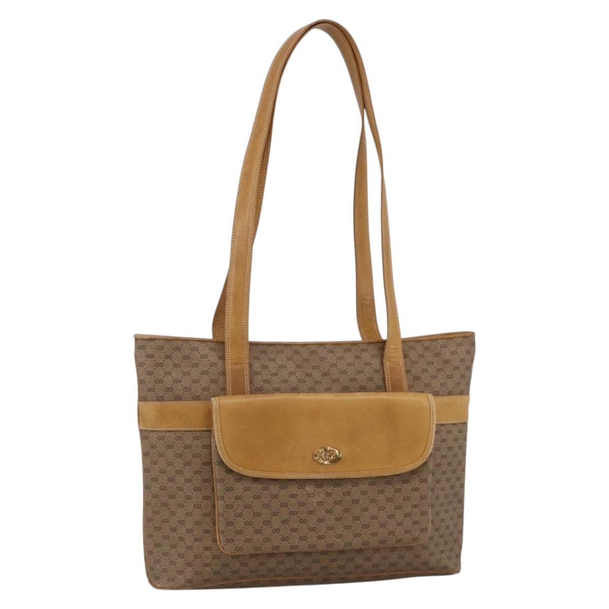 GUCCI Micro GG Supreme Tote Bag PVC Beige Gold Auth ki6597