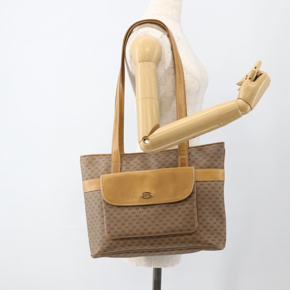 GUCCI Micro GG Supreme Tote Bag PVC Beige Gold Auth ki6597