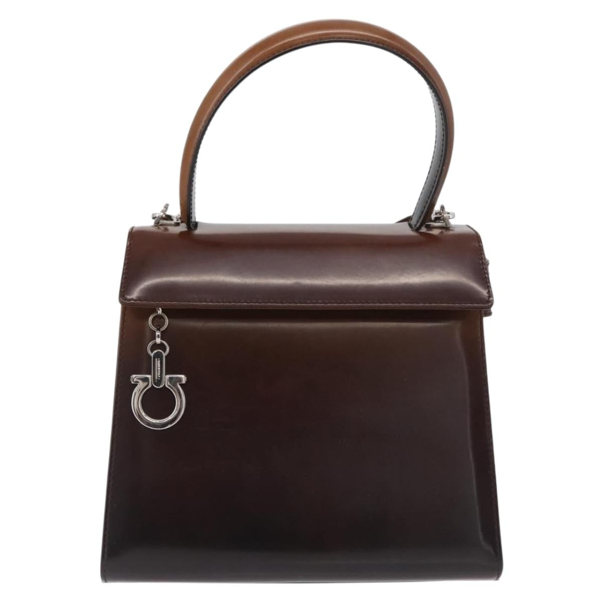 Salvatore Ferragamo Gancini Bag Patent leather 2way Black Silver Auth ki6599
