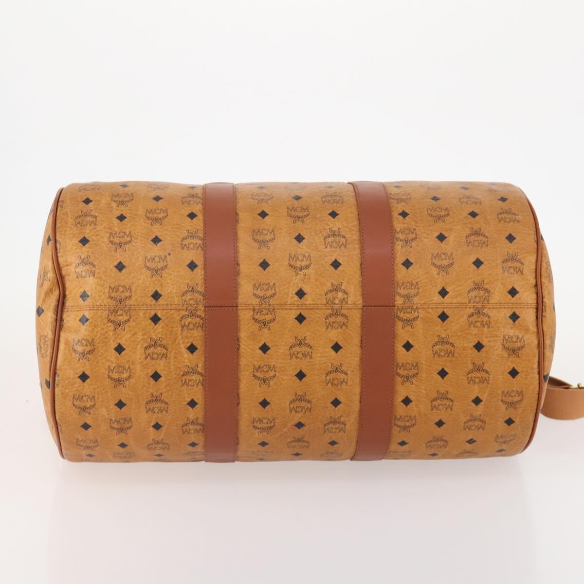 MCM Vicetos Logogram Boston Bag PVC Leather 2way Brown Gold Auth ki6602