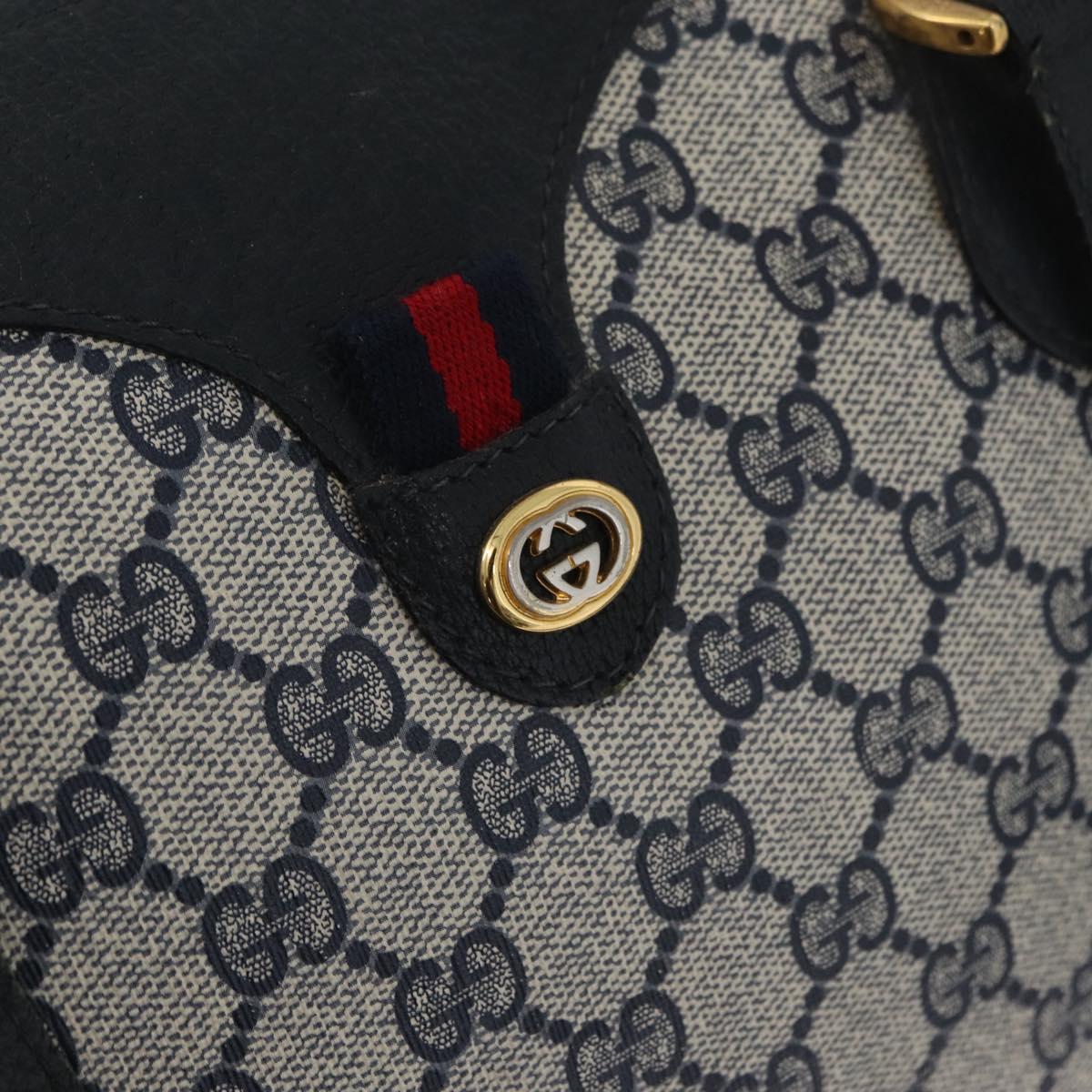 GUCCI GG Supreme Sherry Line Hand Bag PVC Navy Gold Red 41 02 079 Auth ki6604