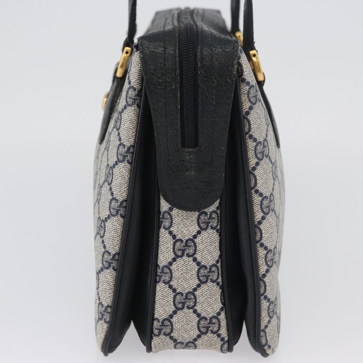 GUCCI GG Supreme Sherry Line Hand Bag PVC Navy Gold Red 41 02 079 Auth ki6604