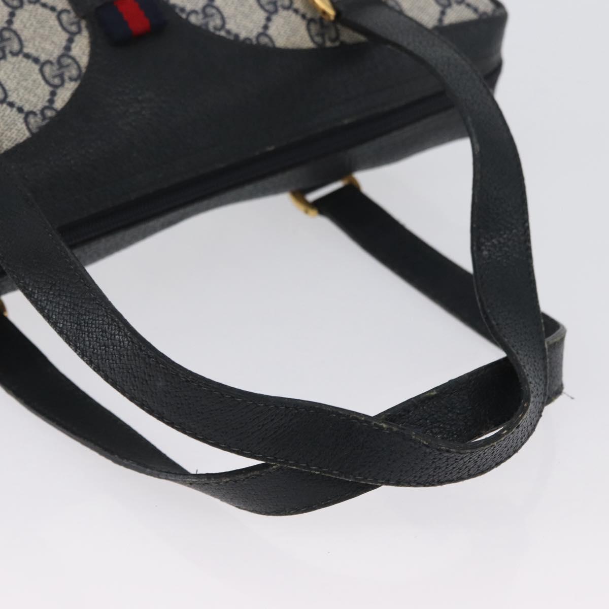 GUCCI GG Supreme Sherry Line Hand Bag PVC Navy Gold Red 41 02 079 Auth ki6604