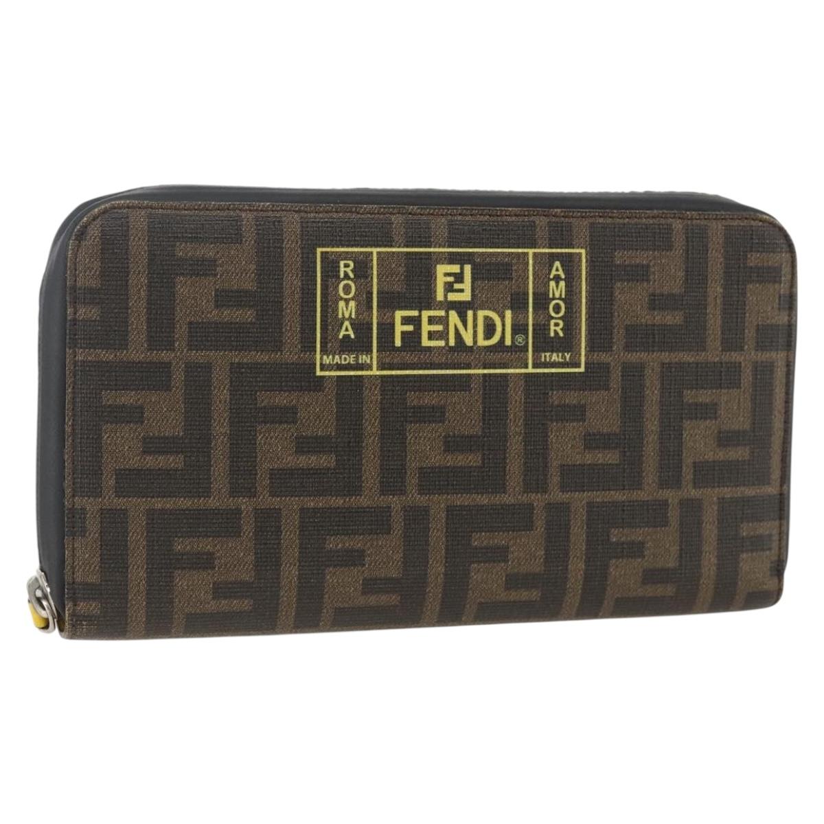 FENDI Zucca Canvas Long Wallet Black Brown Auth ki6613V
