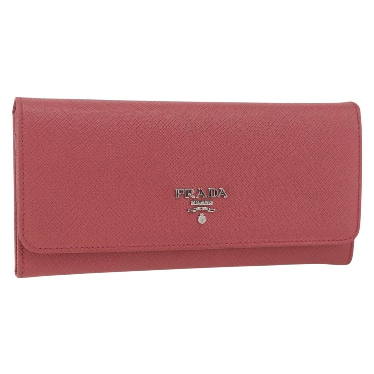 PRADA Long Wallet Safiano leather Pink Silver Auth ki6614