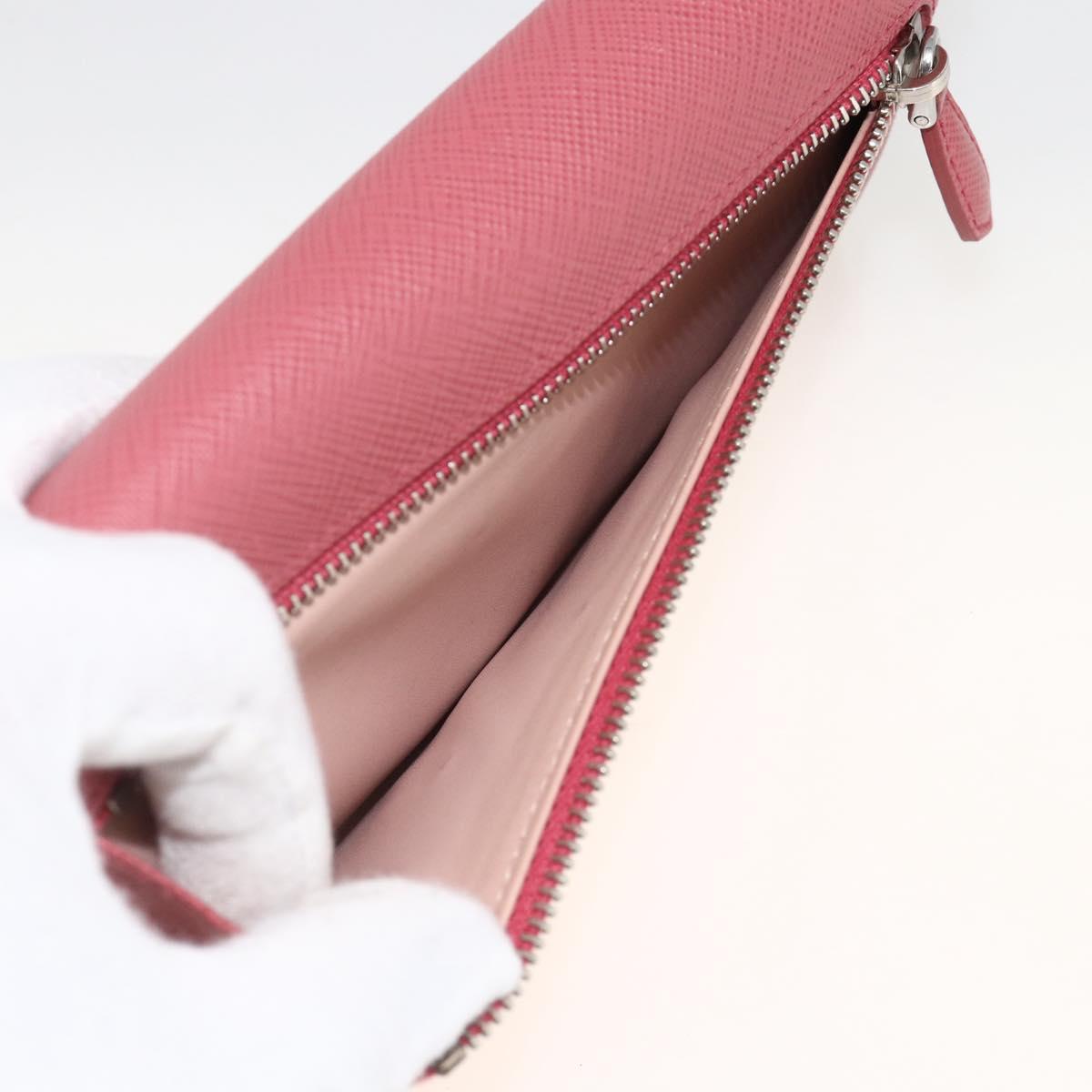 PRADA Long Wallet Safiano leather Pink Silver Auth ki6614